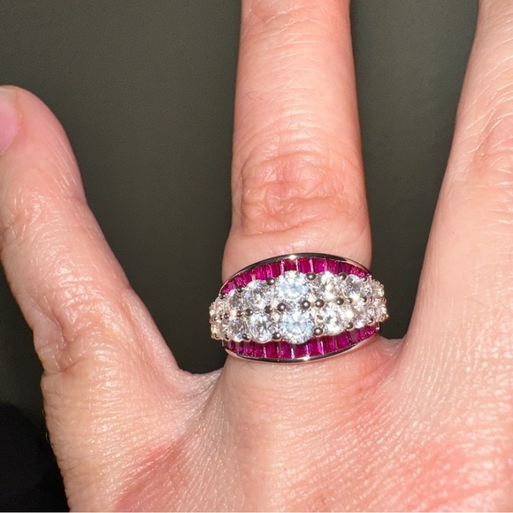 Diamond and Ruby lab stones silver band ring in size 7 - Picture 4 of 6